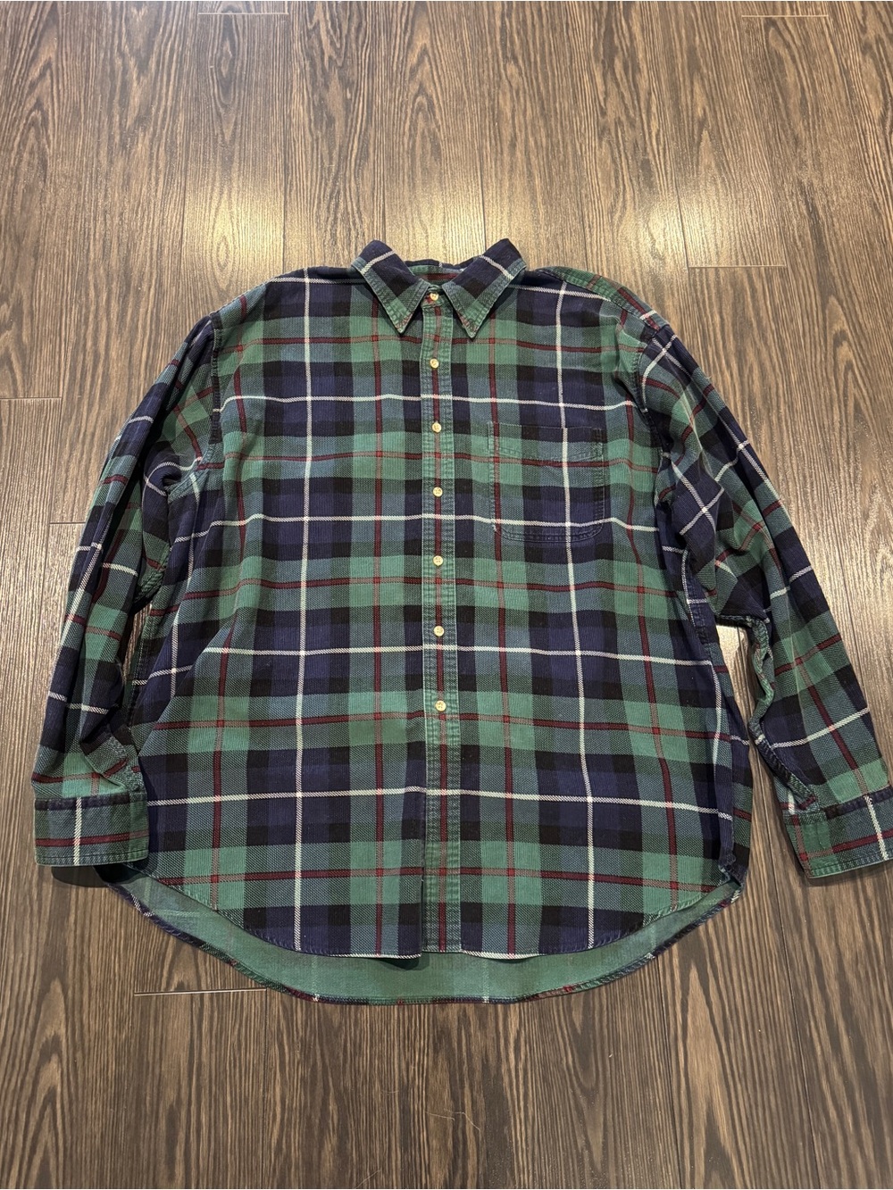 L.L. Bean Plaid Shirt Green Blue Classic Button Down XL